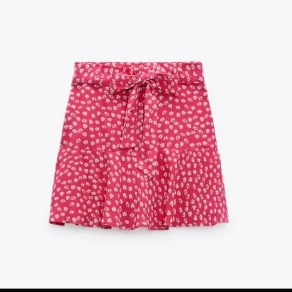 Zara Pink floral Belted Prairie Cottagecore Botanical Peasant Short Skirt skort - Picture 14 of 14